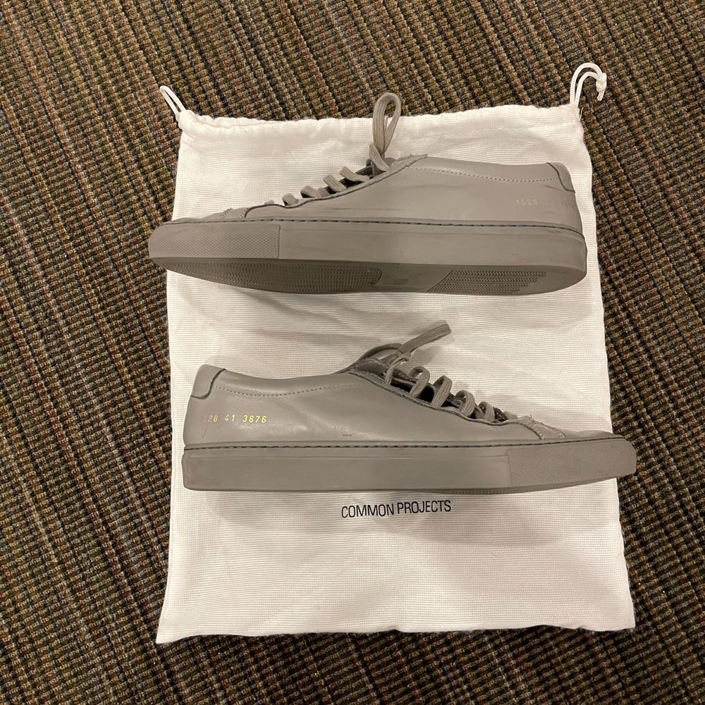 Common Projects Gray Leather Low-Top Sneakers